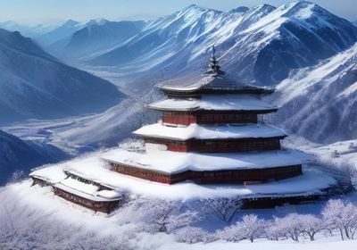 尼泊尔加德满都亚洲天堂风光：博达哈大佛塔与雪山背景，藏传佛教经幡在风中飘扬，神秘庄严氛围