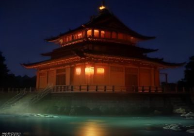 越南会安古城亚洲天堂风景：黄色灯笼装饰的老街夜景，古朴建筑倒映水中，东南亚文化氛围浓厚